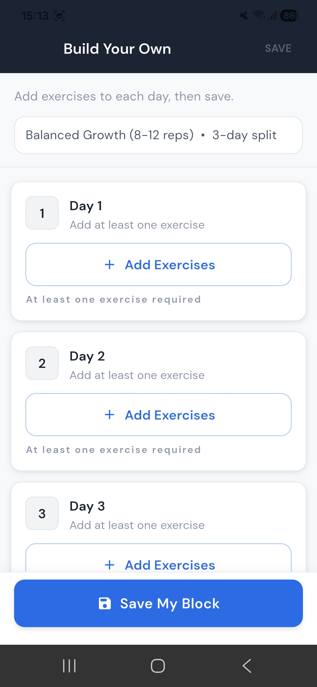 Manual workout builder